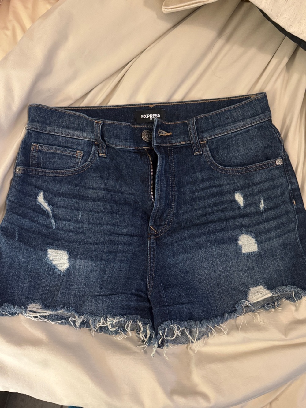 Express Dark Blue Distressed Denim Jean Shorts